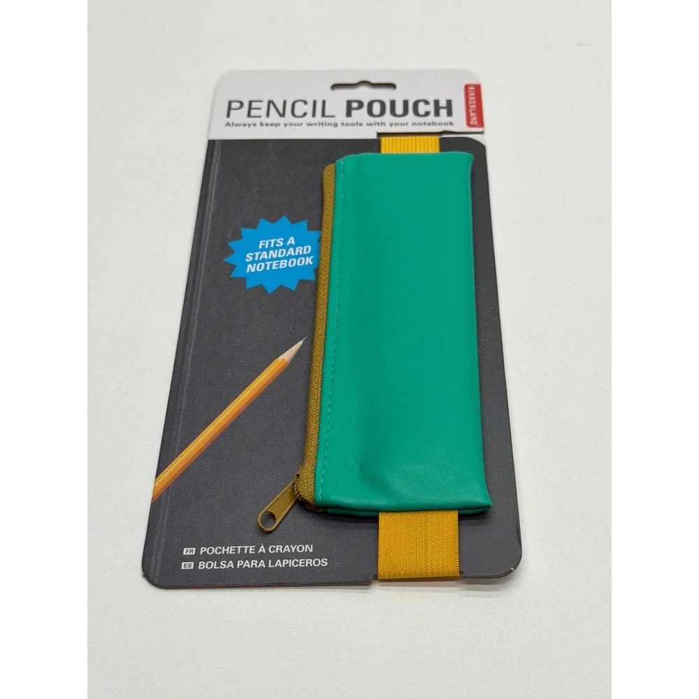Kikkerland Pencil Pouch Teal Green Yellow Elastic Band Notebook Case ST116-A NEW